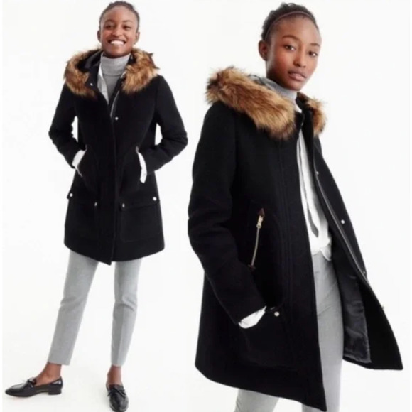 J.Crew Chateau Parka Wool Coat Italian Stadium Cloth Black Size 2 - Picture 2 of 11